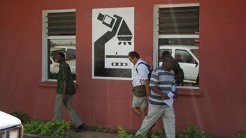 Mural at the National Institute of Public Health office in Bissau.