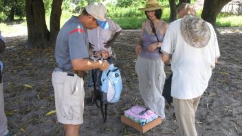 Preparing collecting equipment.