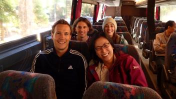 Mark, Hanno, Ali, and Yoosook on the bus