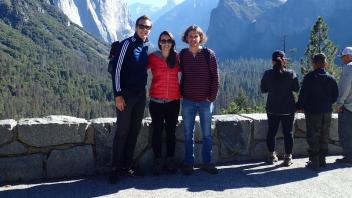 Mark, Ali, and Hanno in front of Yosemite Valley